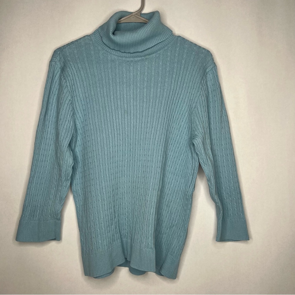 Jeanne Pierre 100% Cotton‎ Cable Knit Sweater 3/4 Sleeve Blue  XL
